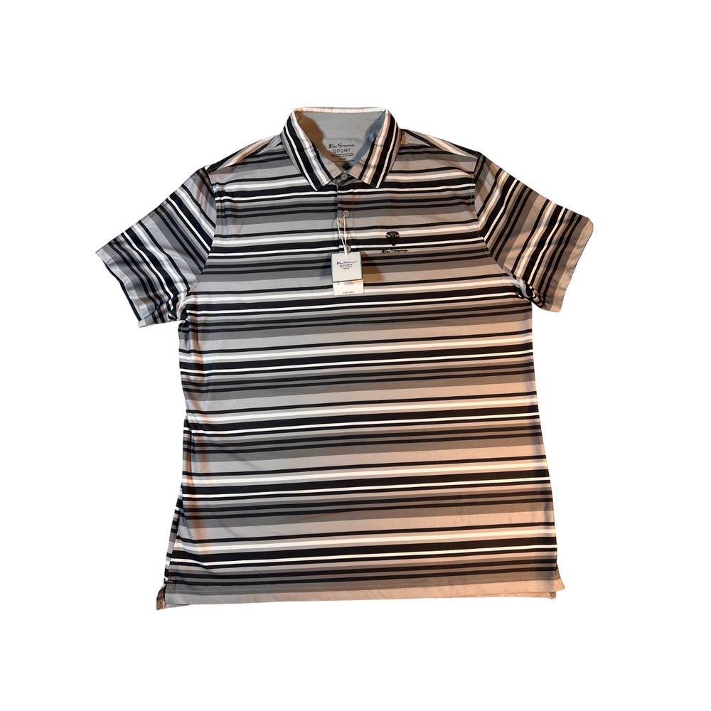 Ben Sherman Golf Tech Jersey Polo Light & Dark Grey Stripes Stretch Size XL